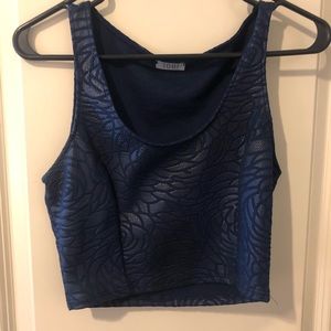 Blue crop top with leather detail